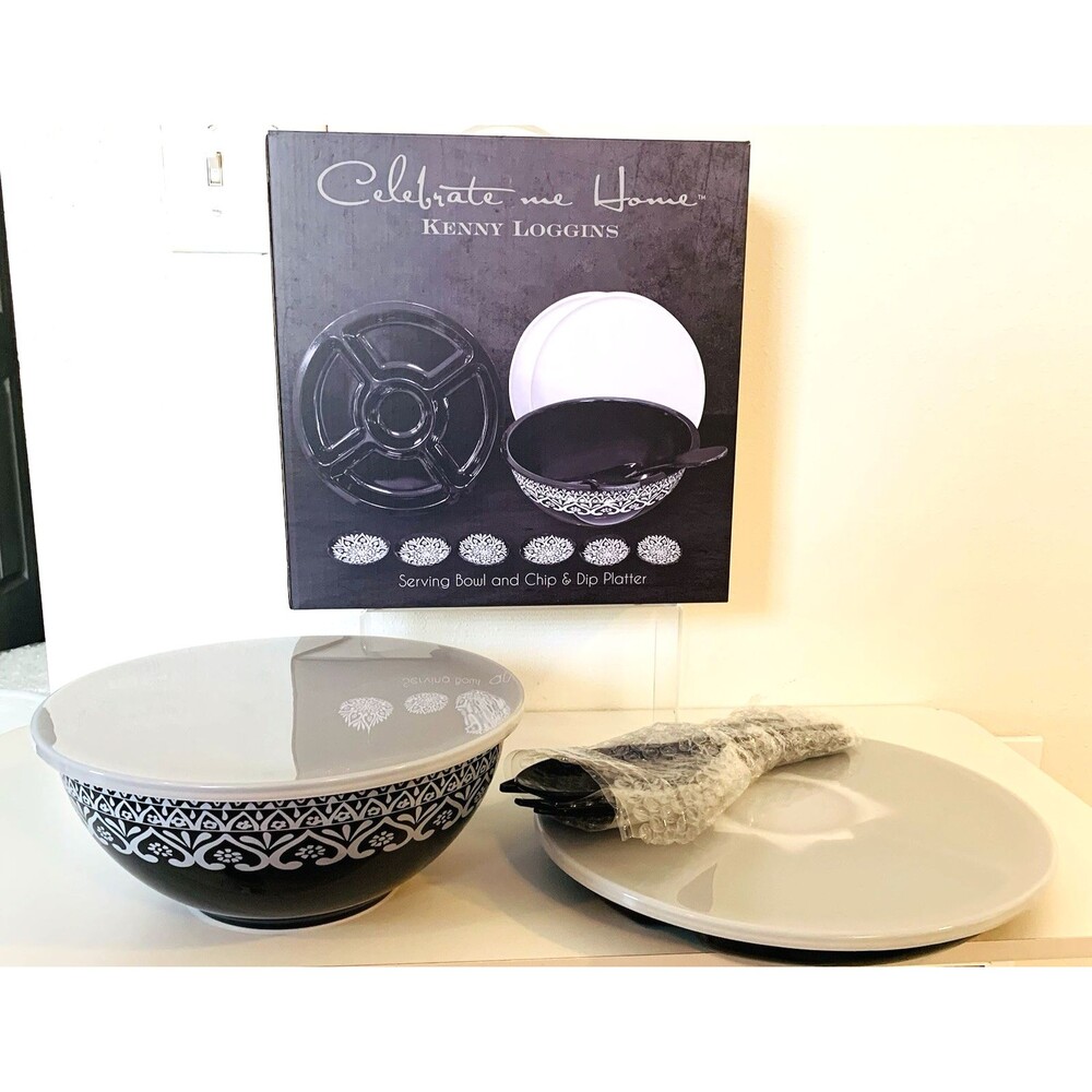Kenny Loggins 12-Pc Serving Bowl and Chip & Dip Platter Melamine New Box